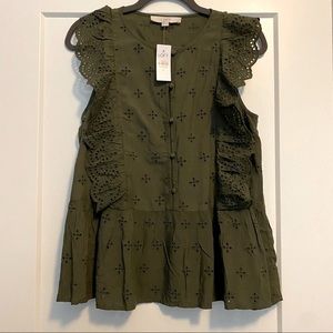 LOFT Eyelet Peplum Sleeveless Top - NEW WITH TAGS | S